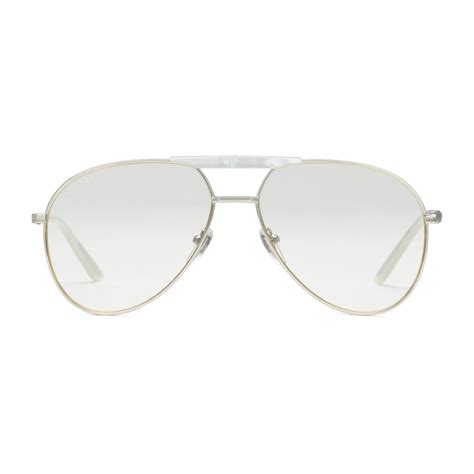 gucci aviator silver frame|Gucci eyewear aviator frame sunglasses.